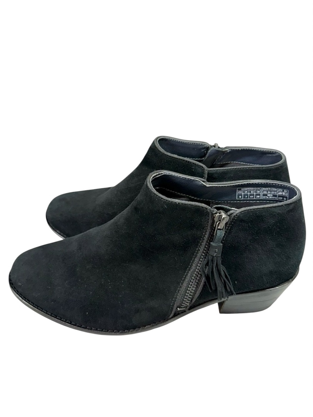Vionic Joy Serena Black Suede Leather Tassel Zipper Ankle Bootie